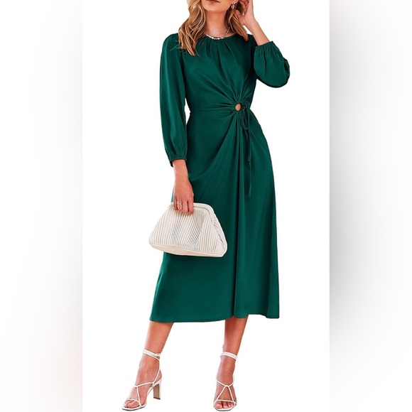 NWT Cutout Long Sleeve Satin Midi Dress Size Small - Picture 2 of 6